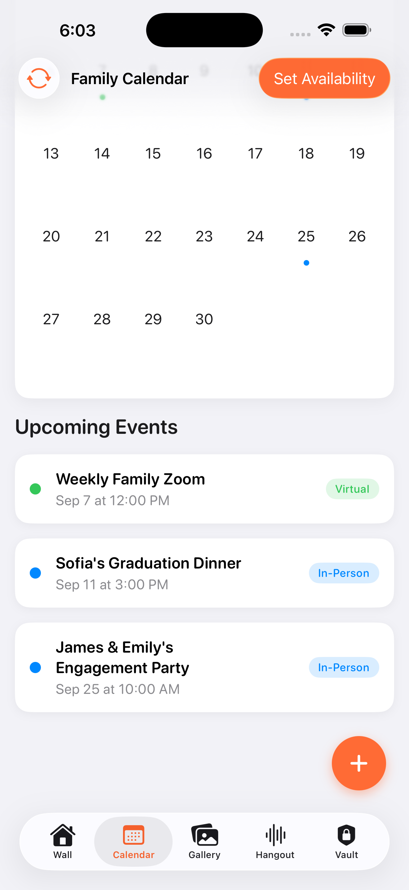 Screenshot of the FamilyTime Shared Calendar