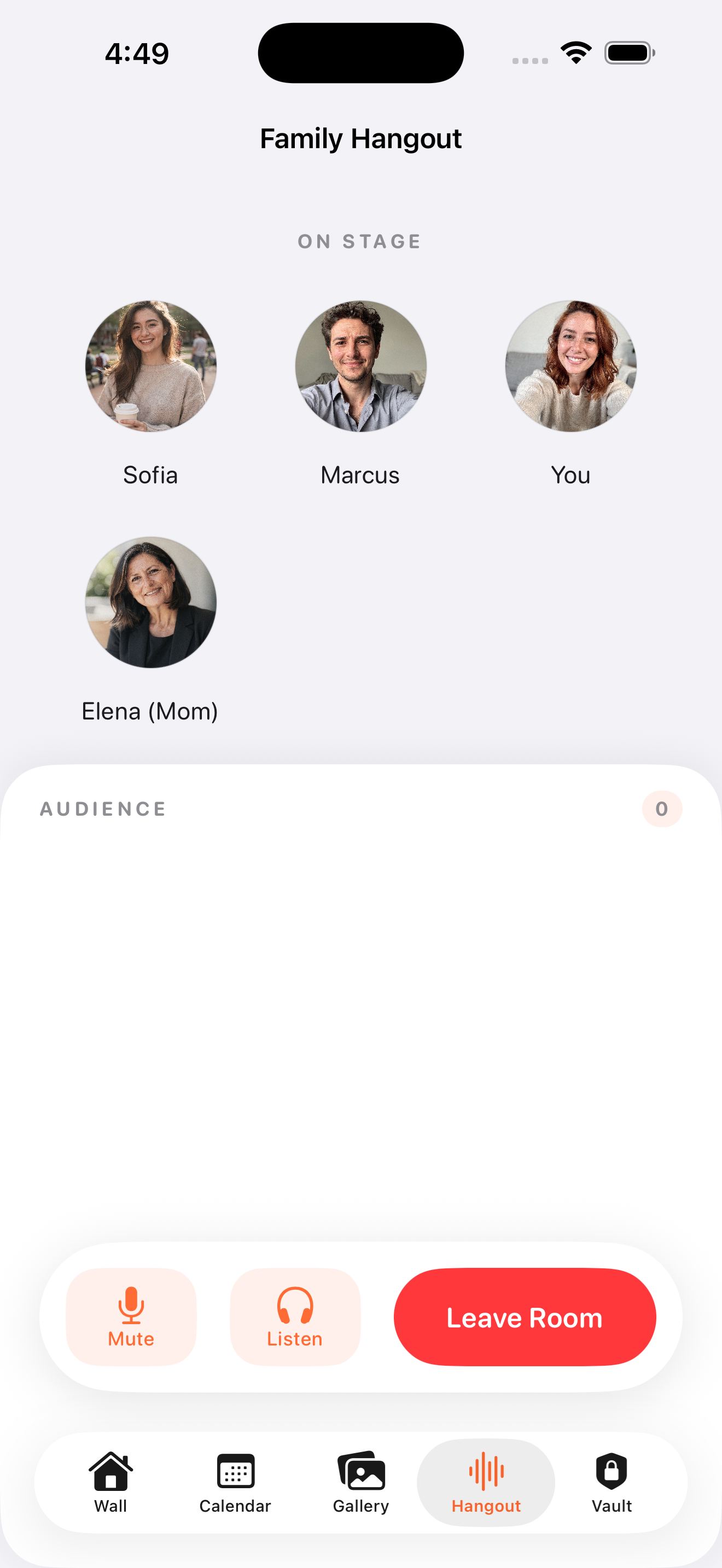 Screenshot of the FamilyTime Voice Hangout feature